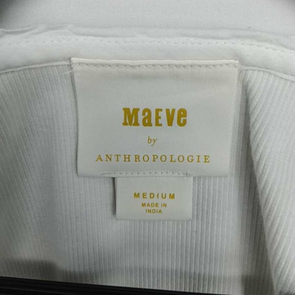 ❌SOLD❌️Maeve by Anthropologie White Flutter Sleeve Stretchy Rib Knit V-Neck Top - Picture 9 of 11